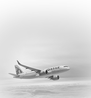 Image of a Qatar Airways aircraft in the sky